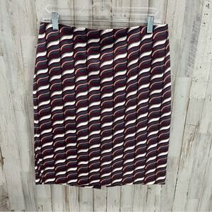 Ann Taylor Red & Blue Retro Wave Knee Length Pencil Womens Skirt 8